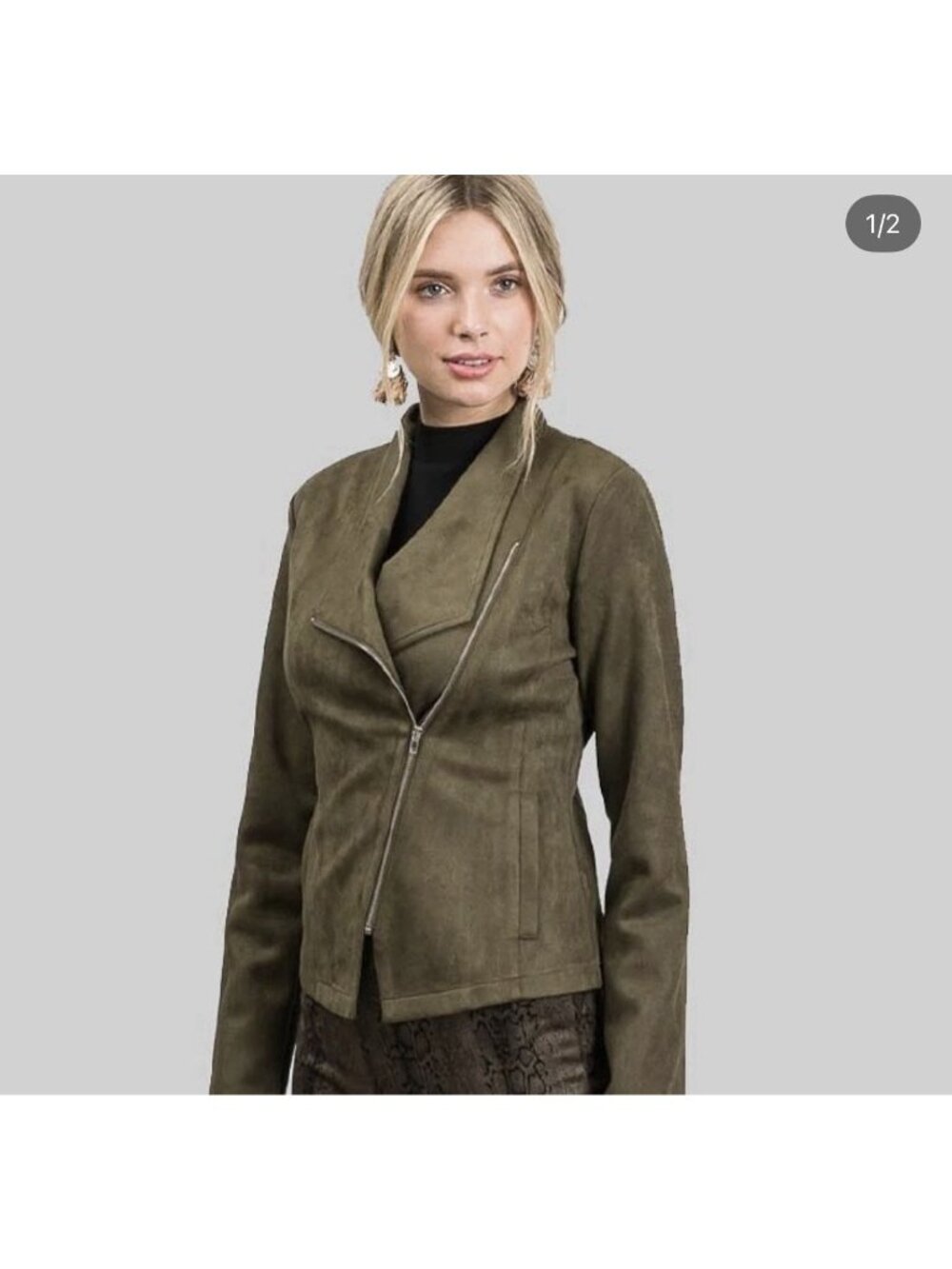HAVE Los Angeles Olive Green Faux Suede Moto Jacket Women’s Large L NWT 0468